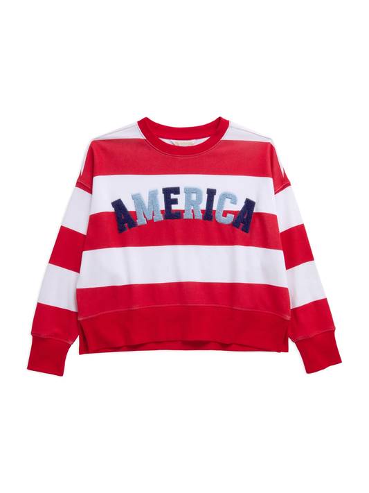 "America" Rugby Stripe Relaxed Sweatshirt - White