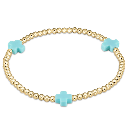 egirl Signature Cross 3mm Gold Bracelet - Turquoise