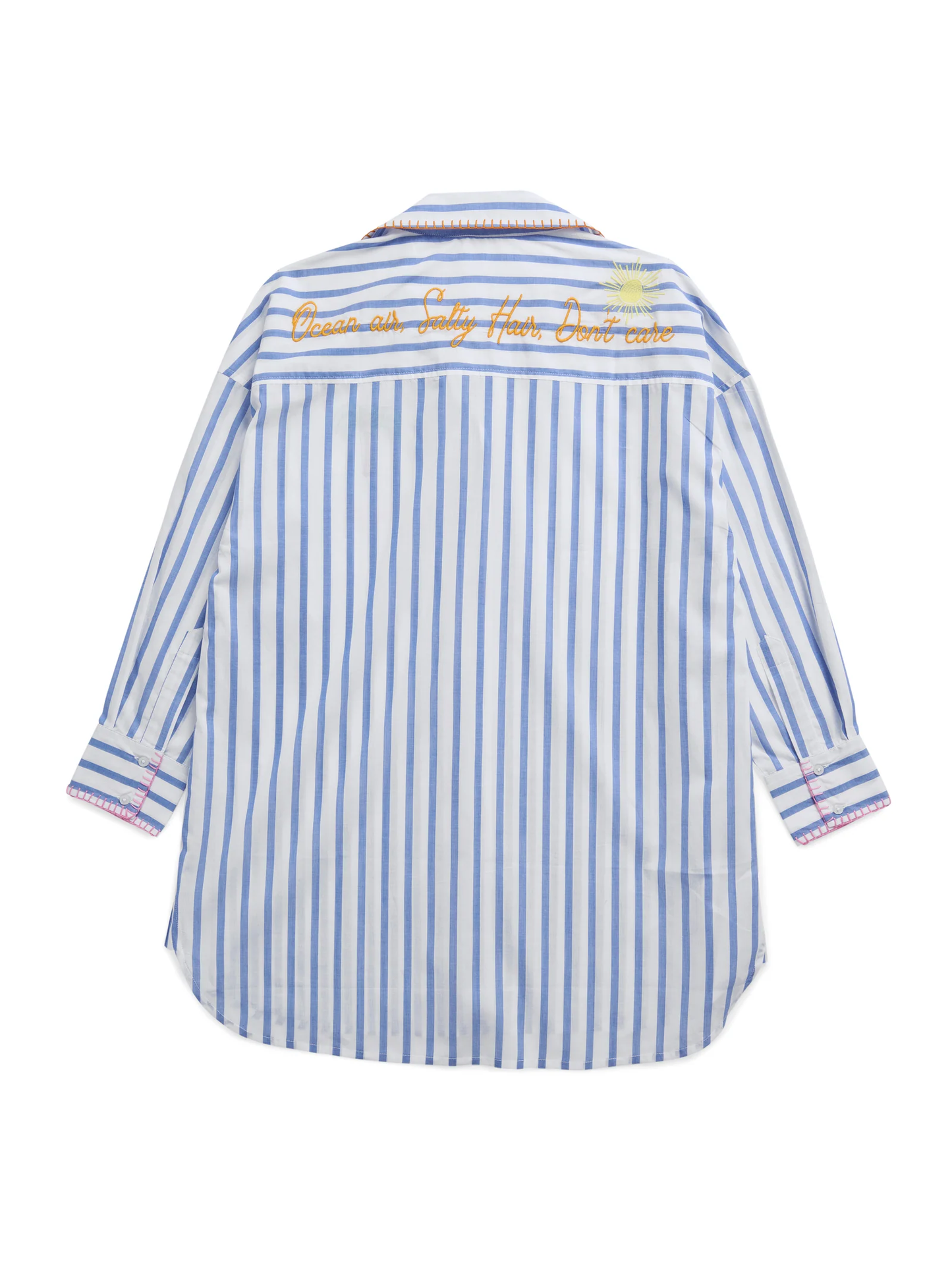 "Beach/Ocean Air, Salty Hair, Don't Care" Cover-Up Shirt - Blue