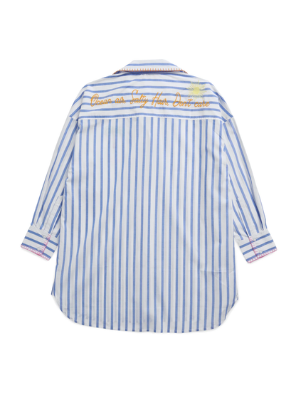 "Beach/Ocean Air, Salty Hair, Don't Care" Cover-Up Shirt - Blue