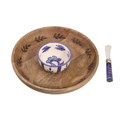 Wood and Ceramic Chip and Dip Set