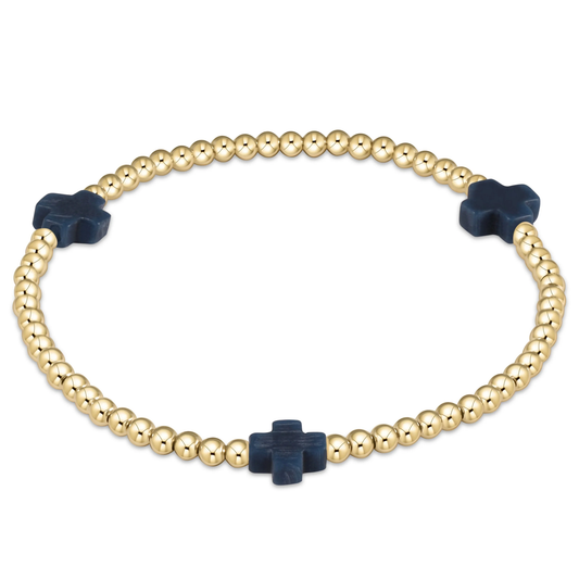egirl Signature Cross 3mm Gold Bracelet - Navy