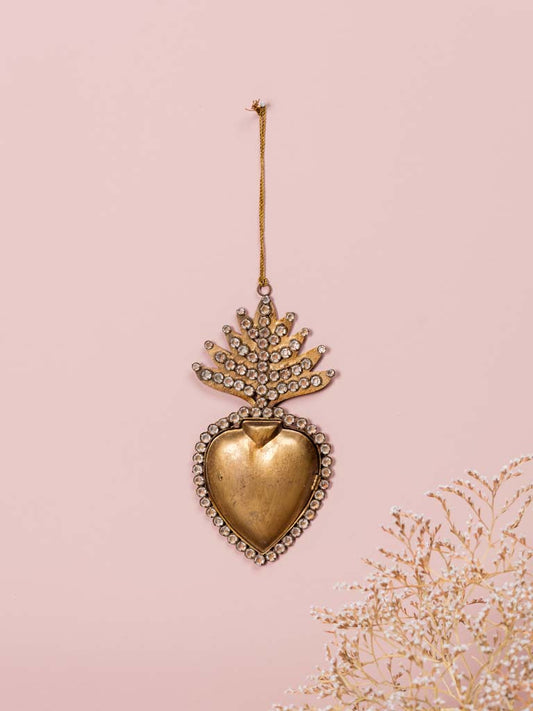 Hanging Ex-Voto Bone & Gold Heart