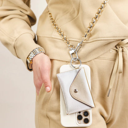 Keychain Wallet Mixed Metal - Gold & Silver Leather Envelope Card Case