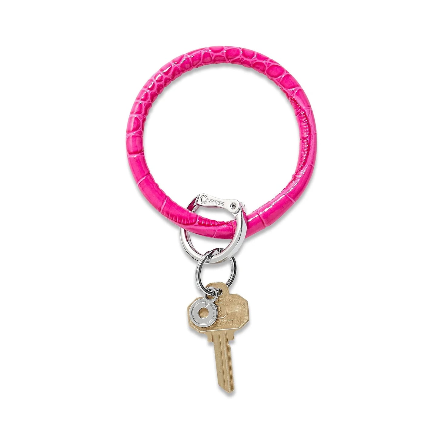 Leather Big O Key Ring - Pink Topaz Croc-Embossed