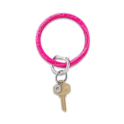 Leather Big O Key Ring - Pink Topaz Croc-Embossed