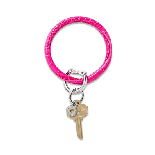 Leather Big O Key Ring - Pink Topaz Croc-Embossed