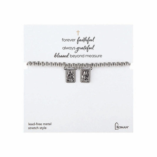 Beaded Scapular Stretch Bracelet - Silver