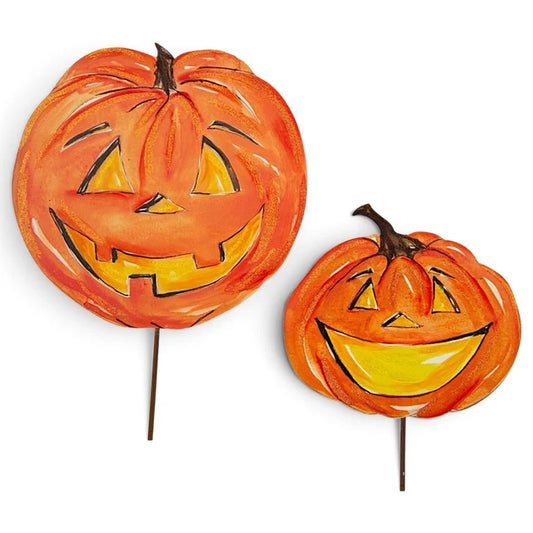 Orange Jack-O-Lantern Pumpkin Metal Signs - Set of 2