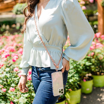 Phone Crossbody with Rose Gold Metal Chain - Hands-Free Phone Chain