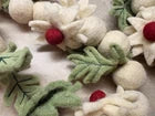 Felted Wool Christmas Garland Holiday Leaf And Flower 6.5 Ft Red Green White