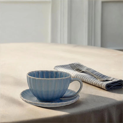 Ribbed Stoneware Mug - Light Blue