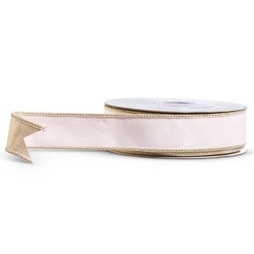 Gold Trimmed Pale Pink Velvet 1.5" x 10 Yard Ribbon