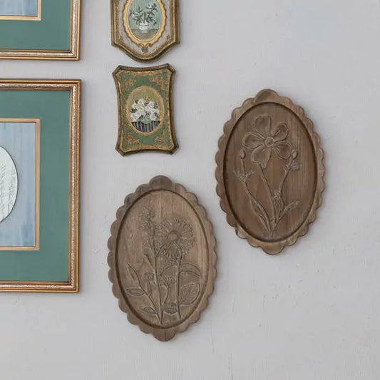 Botanical Wood Scalloped Wall Plaques