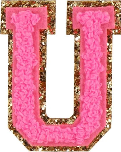 Glitter Varsity Letter Patch - Guava