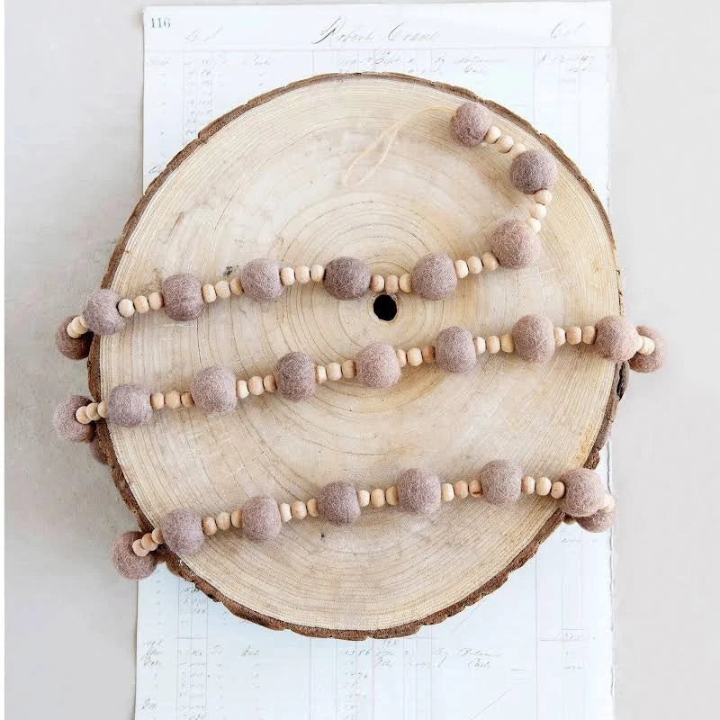 Handmade Wool Felt Ball & Plastic Bead Garland