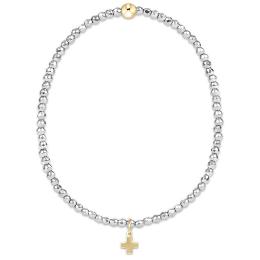 Silver Hematite 2mm Bead Bracelet - Signature Cross Gold Charm