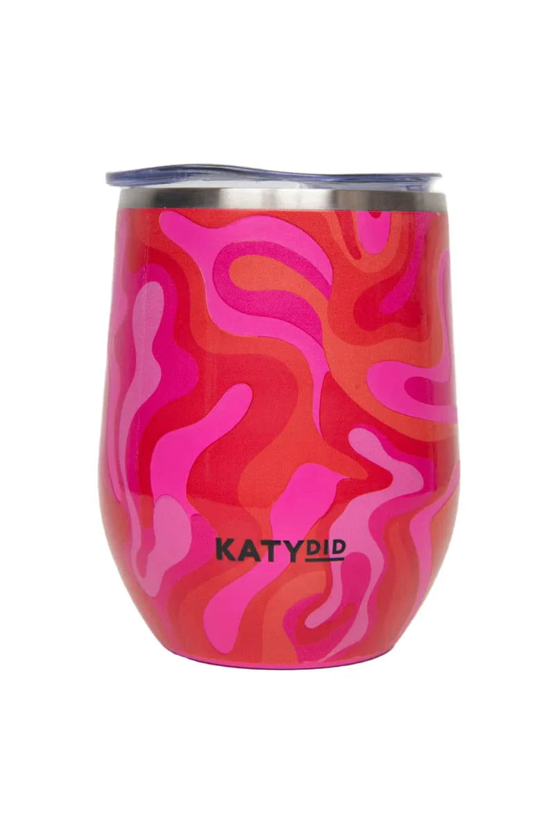Wine Tumbler with Lid - Hot Pink Retro Swirl