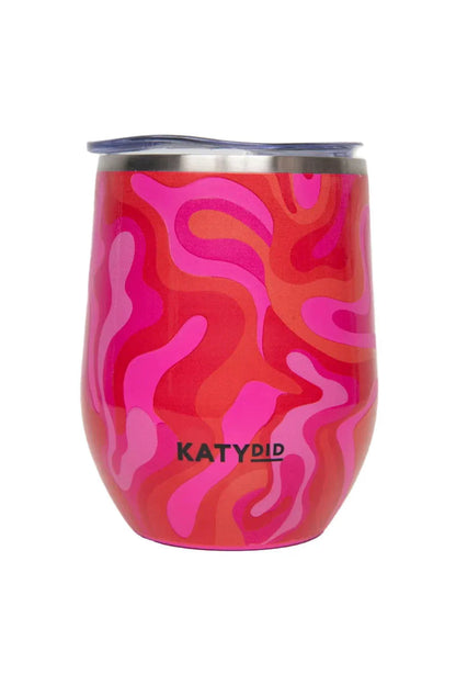 Wine Tumbler with Lid - Hot Pink Retro Swirl