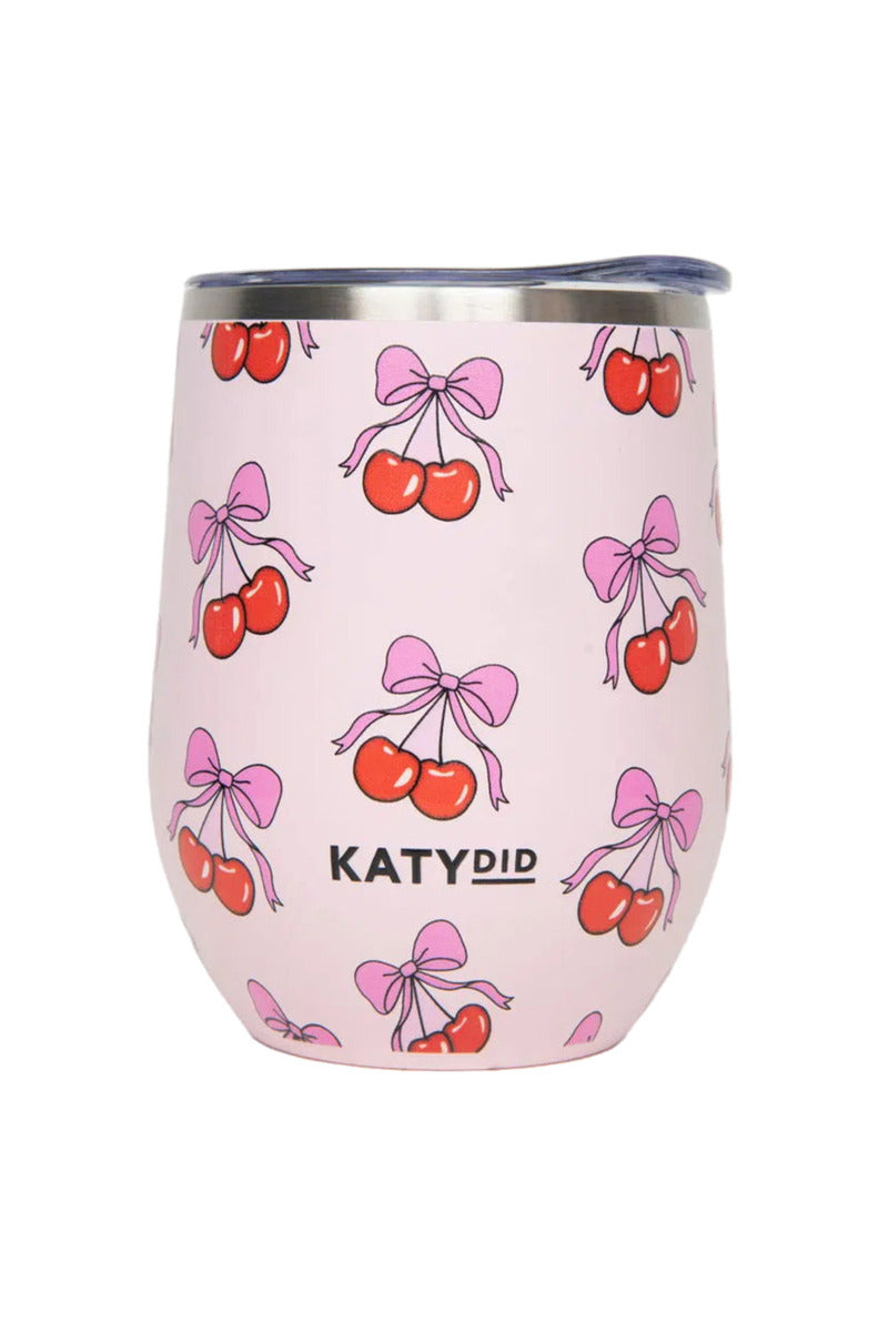 Wine Tumbler with Lid - Cherry Bows