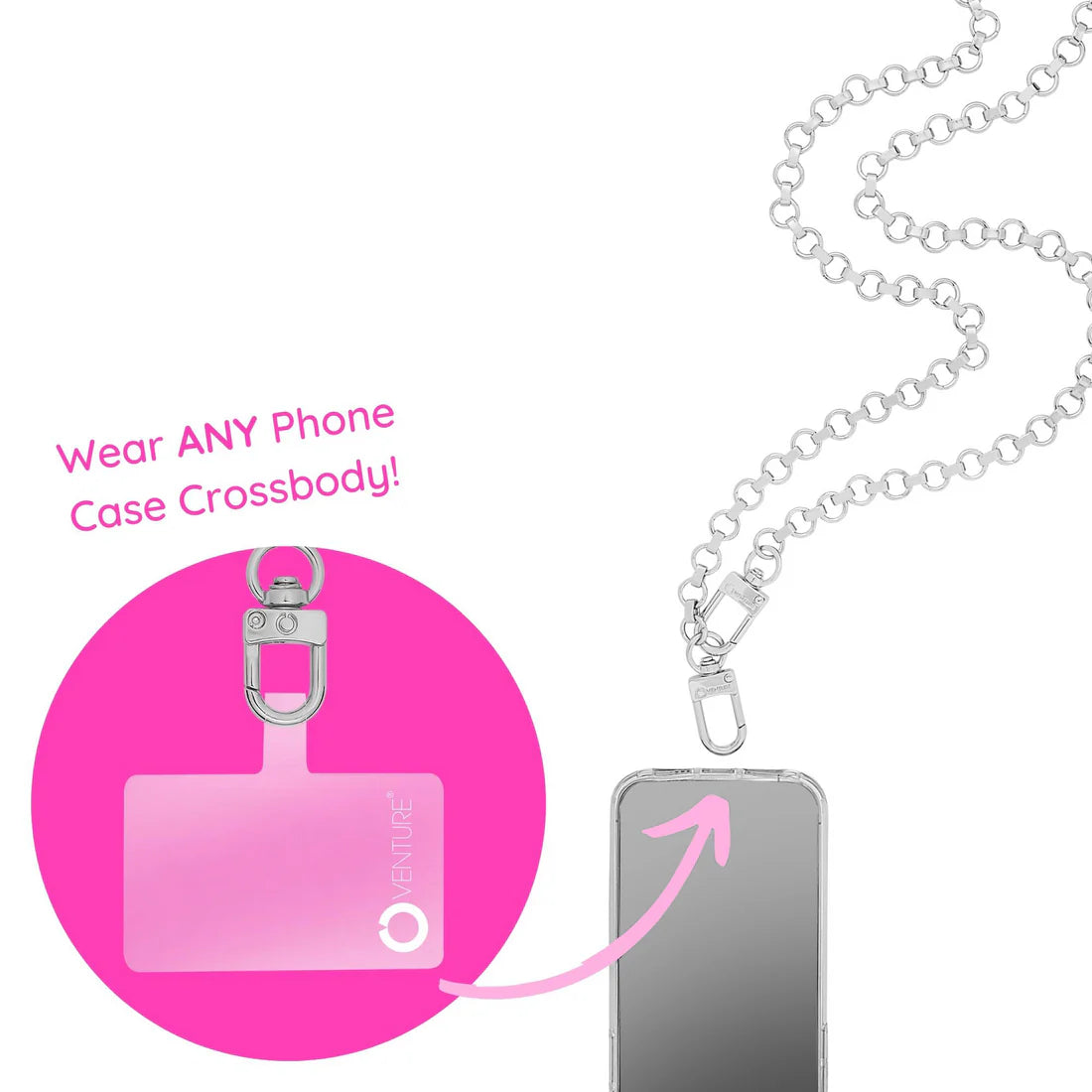 Phone Crossbody with Silver Metal Chain - Hands-Free Phone Chain