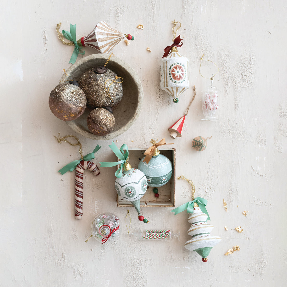Hand-Painted Paper Mache Ornament with Bow & Design, 5 Styles