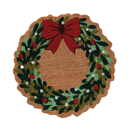 Natural Coir Wreath Shaped Doormat with Bow