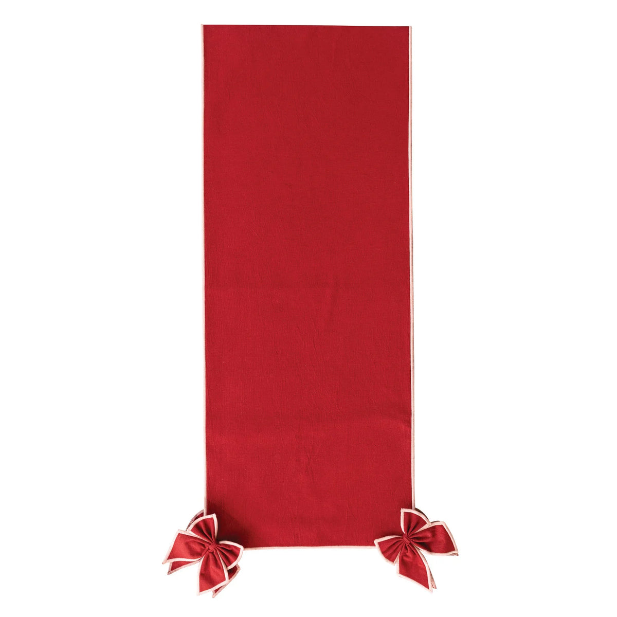 Cotton & Linen Table Runner with Detachable Bows & Pink Stitched Edge, Red & Pink