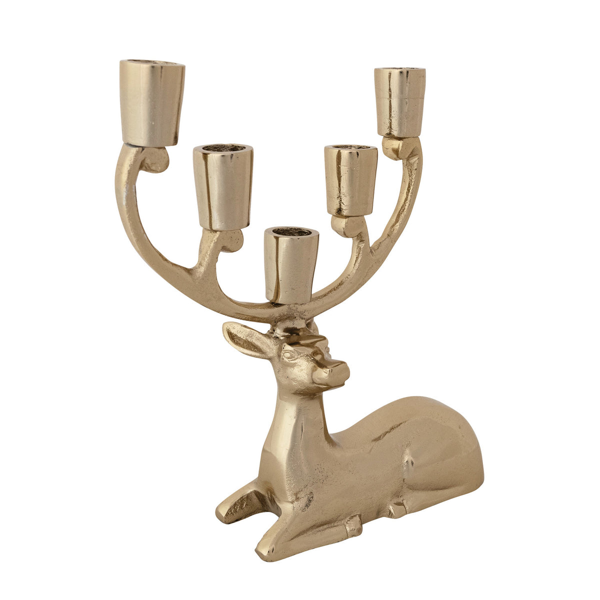 Cast Aluminum Deer Candelabra, Gold Finish (Holds 5 Tapers)