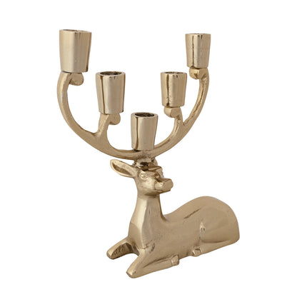 Cast Aluminum Deer Candelabra, Gold Finish (Holds 5 Tapers)