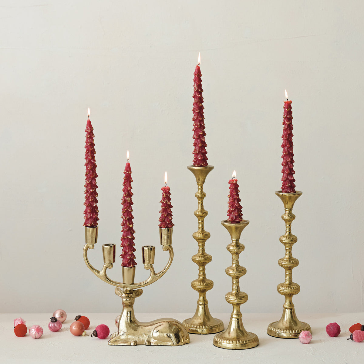 Cast Aluminum Deer Candelabra, Gold Finish (Holds 5 Tapers)
