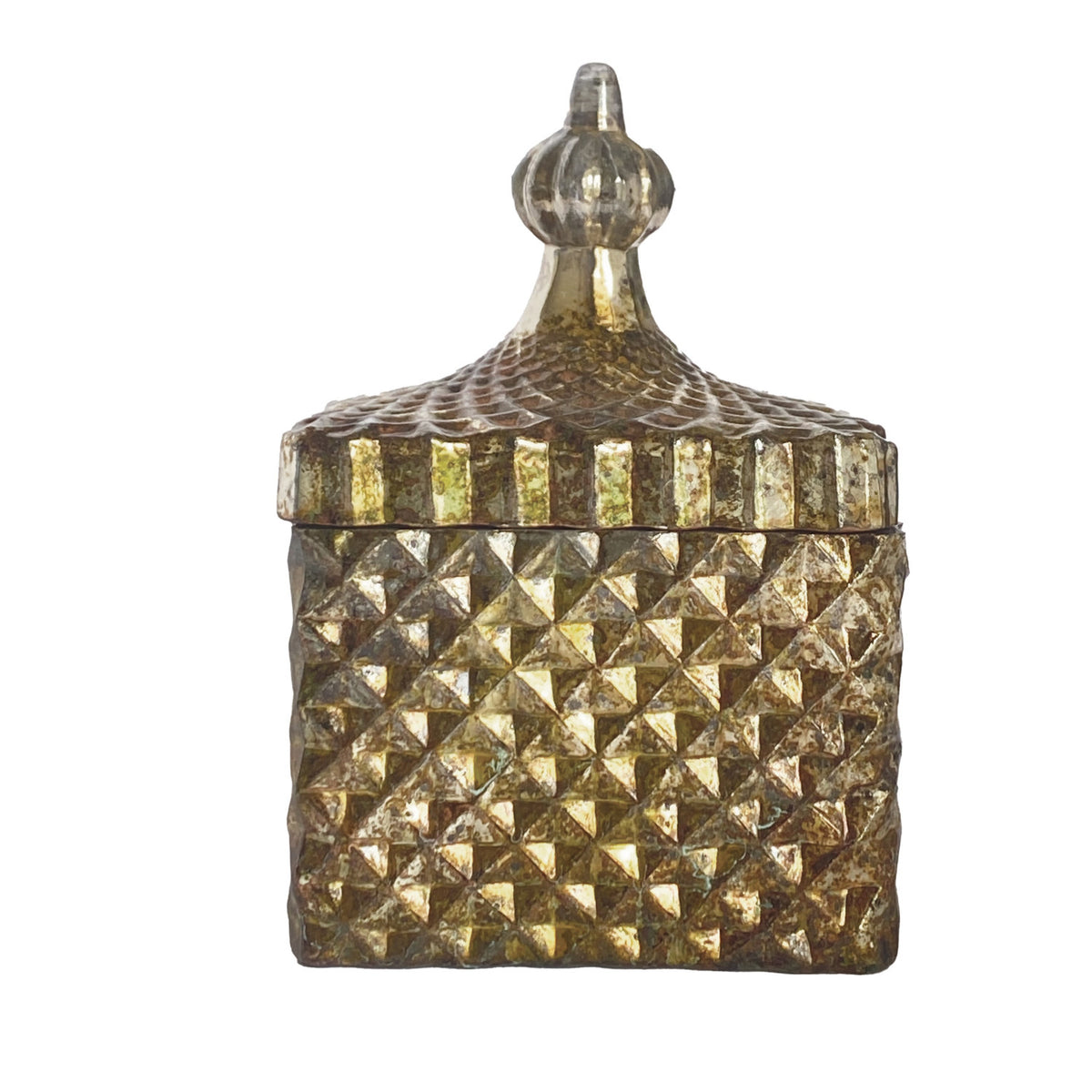 Decorative Embossed Mercury Glass Container/Tealight/Votive Holder with Lid