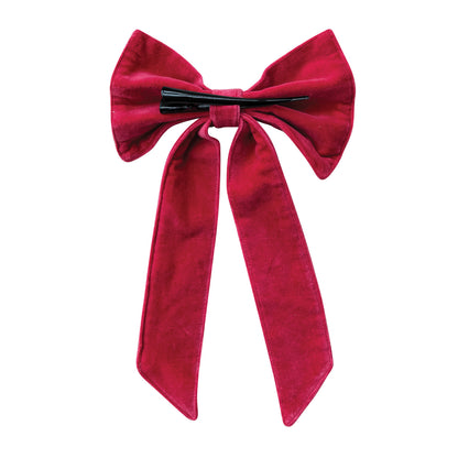 Cotton Velvet Clip-on Bow, Fuchsia Color