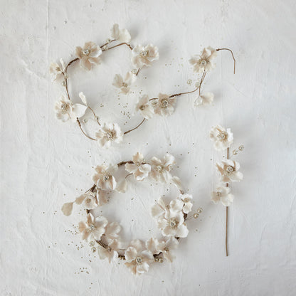 20" Round Faux Magnolia Flower Wreath with Glitter & Jewels, Blush Color